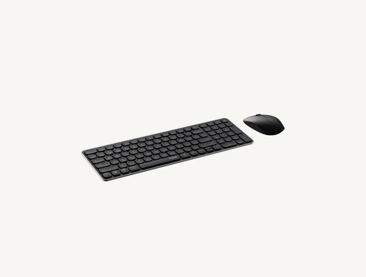 Ensemble clavier et souris sans fil Rapoo 9320M gris foncé vu de trois quarts