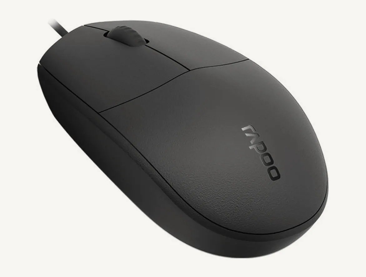 Souris filaire Rapoo N100 noire vue de trois quarts