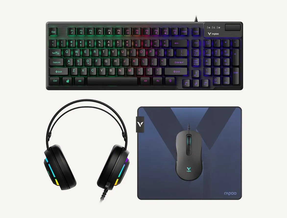 Pack gaming Rapoo V125S : clavier, casque, souris et tapis
