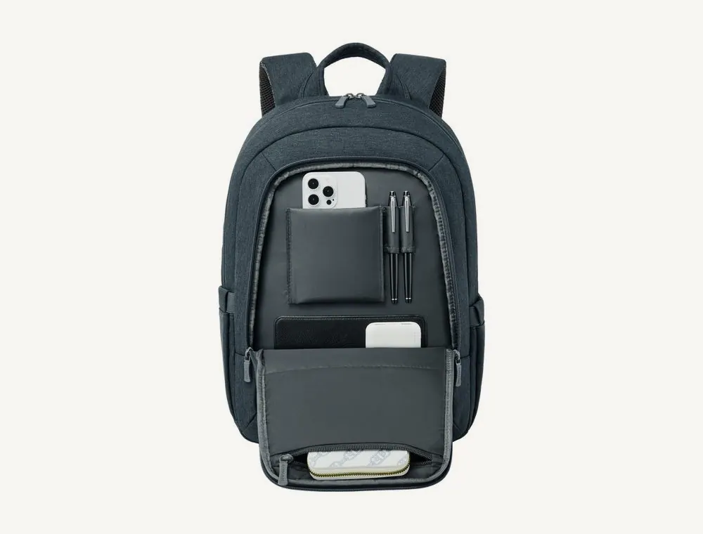Panneau organiseur avant du sac Rivacase 7564 gris foncé avec smartphone, stylos et câble
