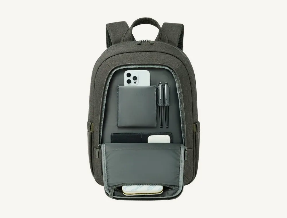 Panneau organiseur avant du sac Rivacase 7564 kaki avec smartphone, stylos et câble