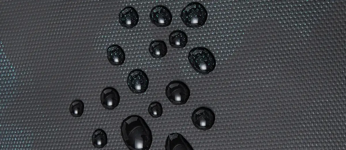 Water droplets beading on the laminated camo fabric of the Rivacase 7663 backpack