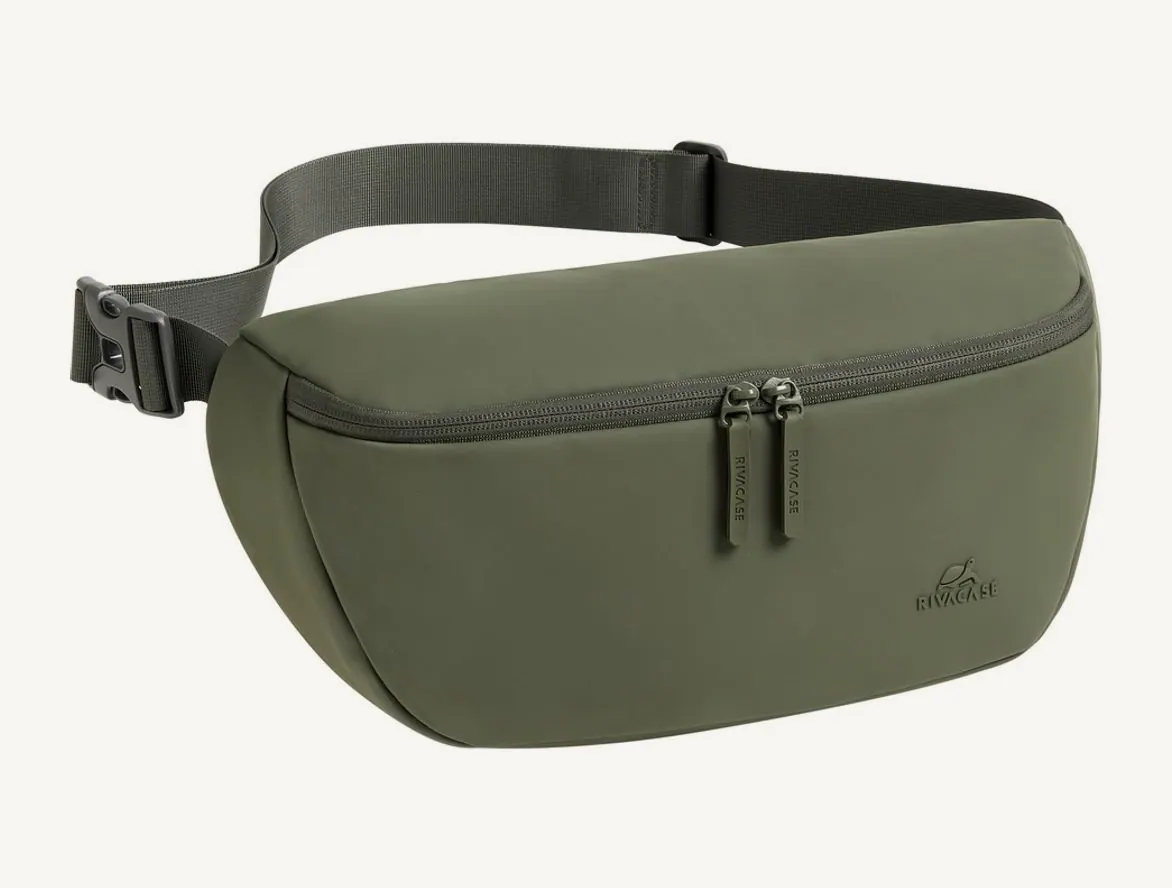 Sac banane Rivacase Eden 7814 vert olive, ceinture réglable déployée