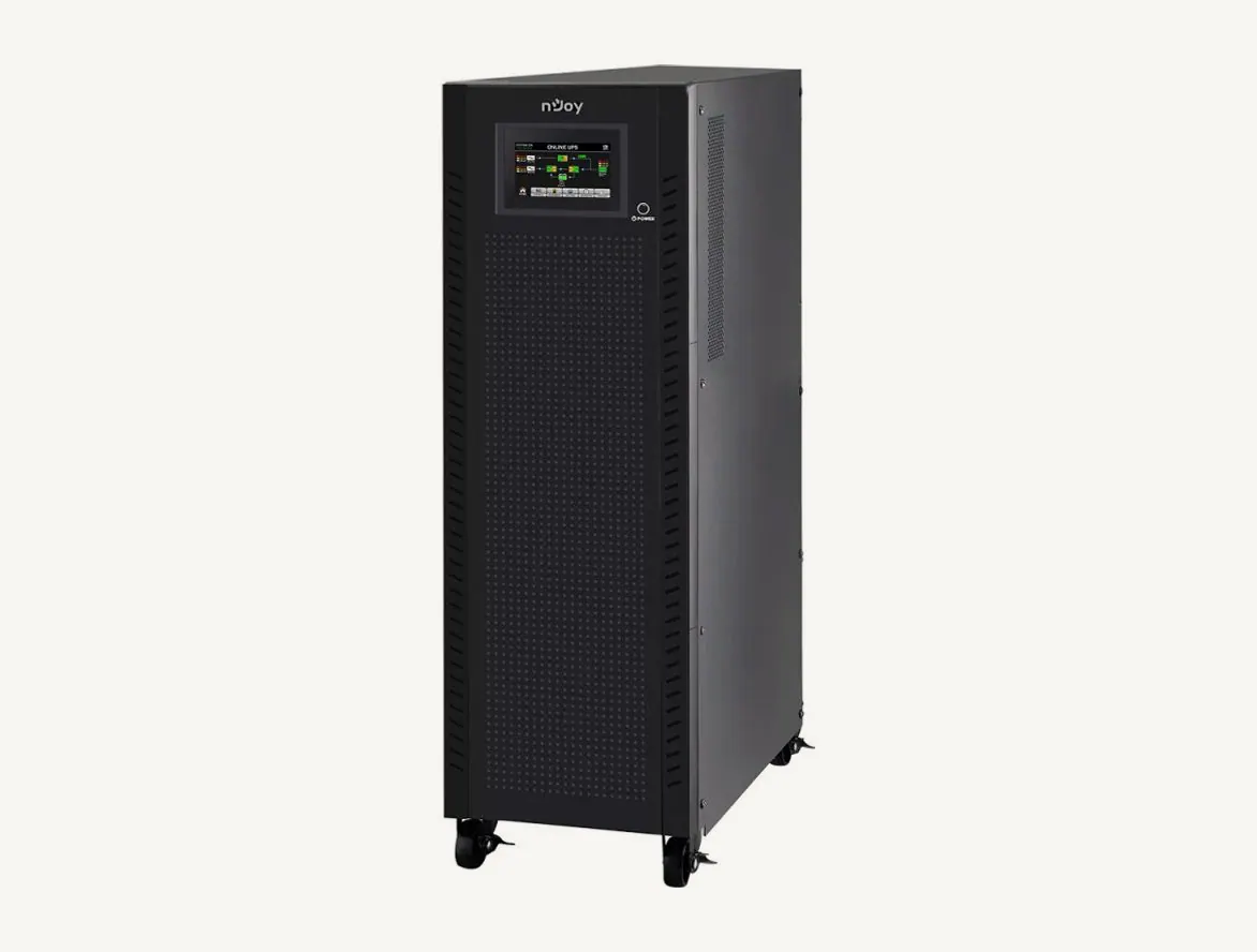 جهاز UPS ثلاثي الطور nJoy Garun 20KL بتصميم برجي على عجلات، وشاشة لمس أعلى الواجهة