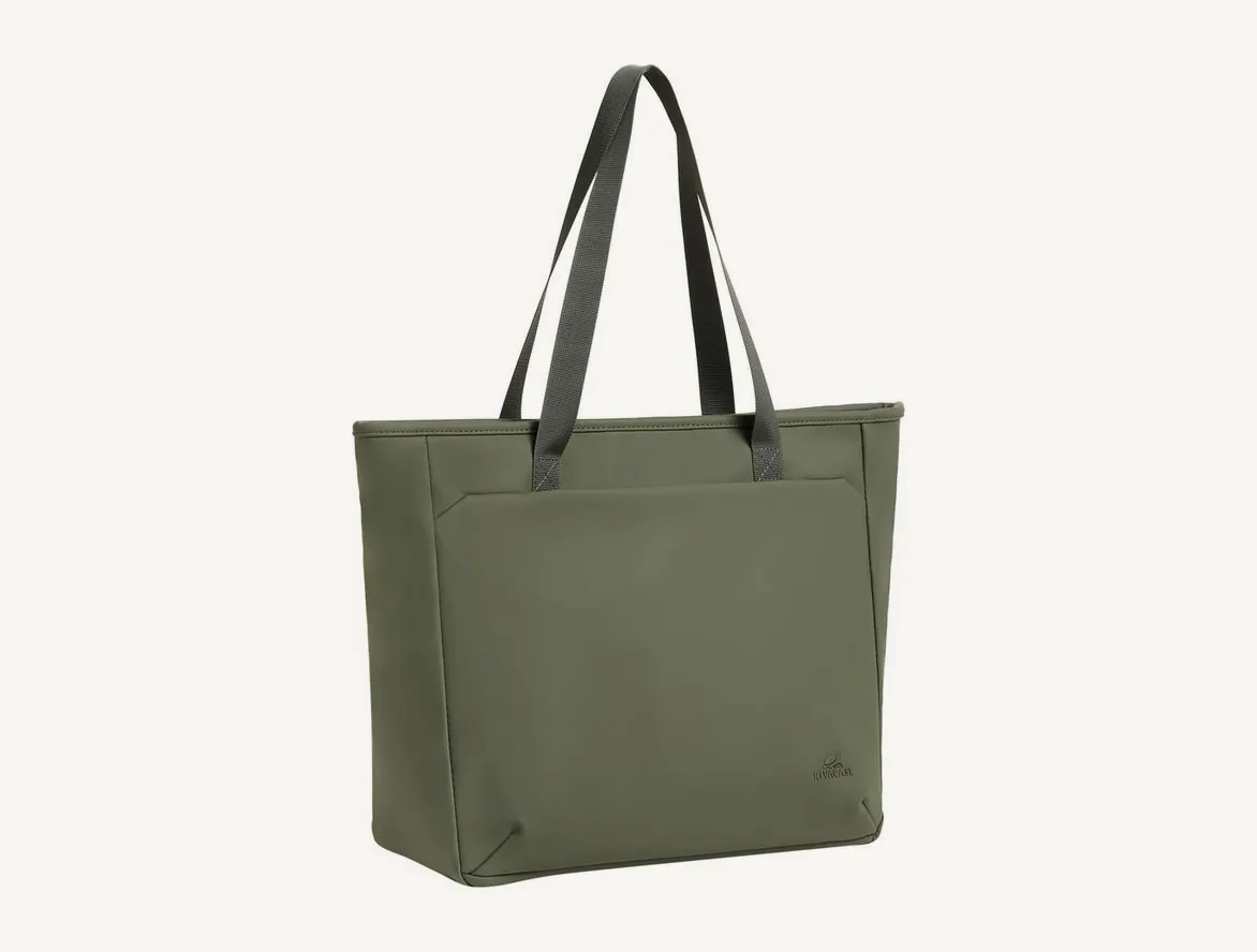 Sac cabas Rivacase Eden 7821 vert olive vu de trois quarts, anses relevées