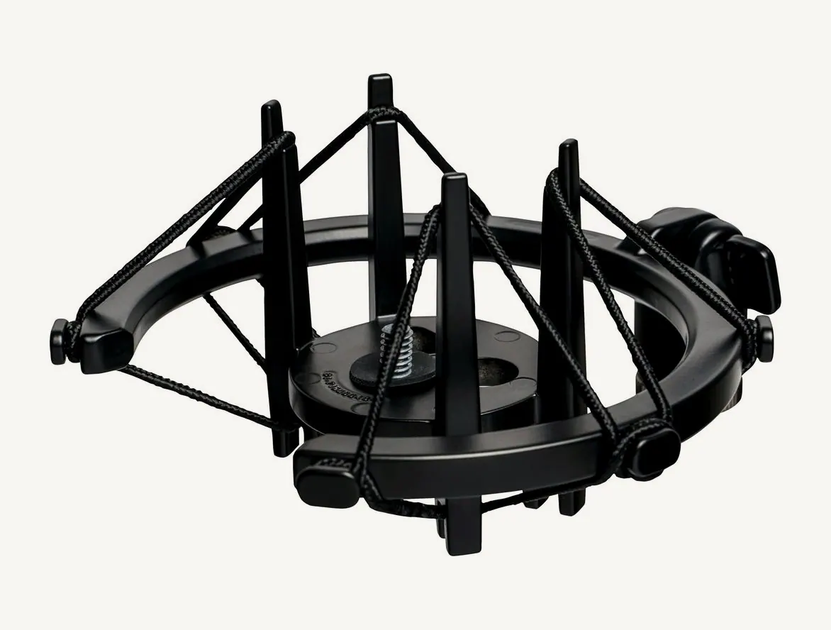 Suspension antichoc PreSonus SHK-2 noire en métal, cordons élastiques tendus autour de l'anneau