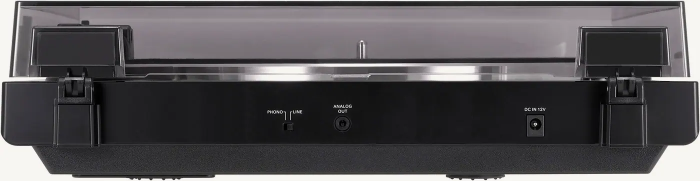 Face arrière de l'AT-LP60X avec le sélecteur PHONO/LINE, la sortie audio et l'entrée d'alimentation