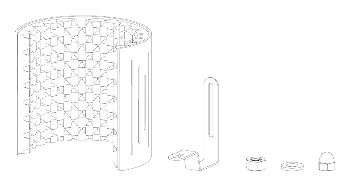 Schéma du contenu de la boîte : écran Flexi Screen Ultra, support universel coudé, écrou, rondelle et écrou borgne