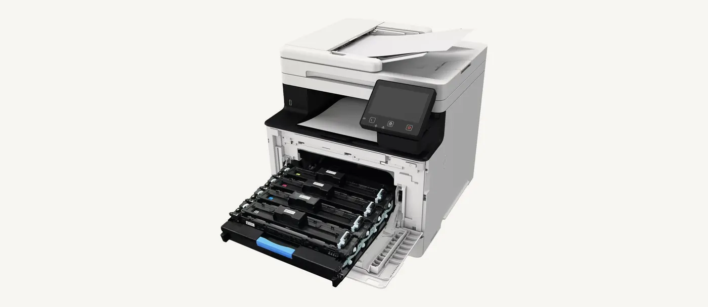 Canon MF752Cdw II avec le tiroir des quatre cartouches de toner sorti par l'avant