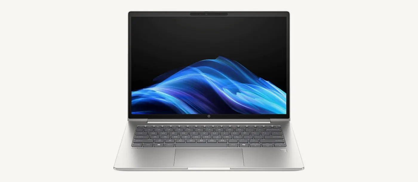 HP ProBook 4 G1i 14 vu de face, écran 16:10 et clavier rétroéclairé
