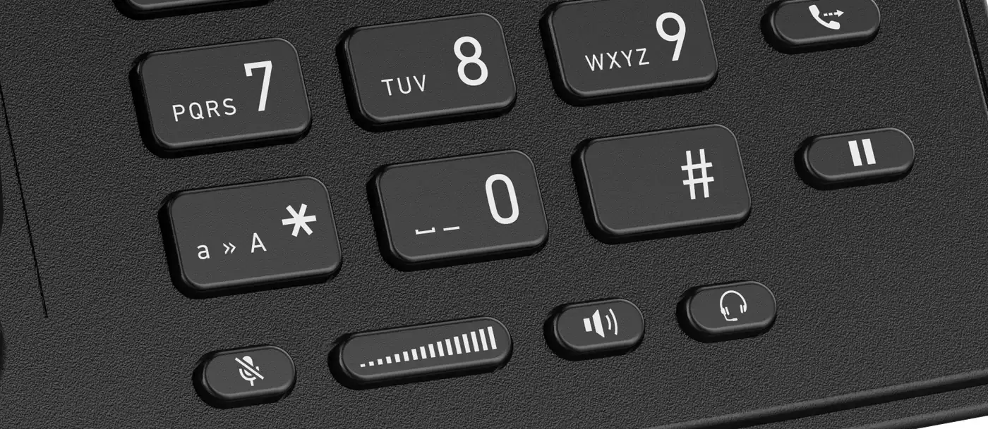 Clavier du Snom D713 avec les touches de mise en attente, muet, volume, haut-parleur et casque