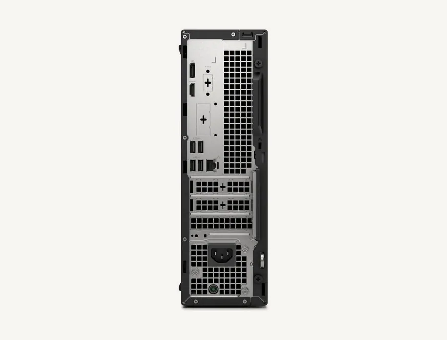 Face arrière du Dell Pro Slim QCS1250 : DisplayPort, HDMI, ports USB, Ethernet et emplacements PCIe demi-hauteur