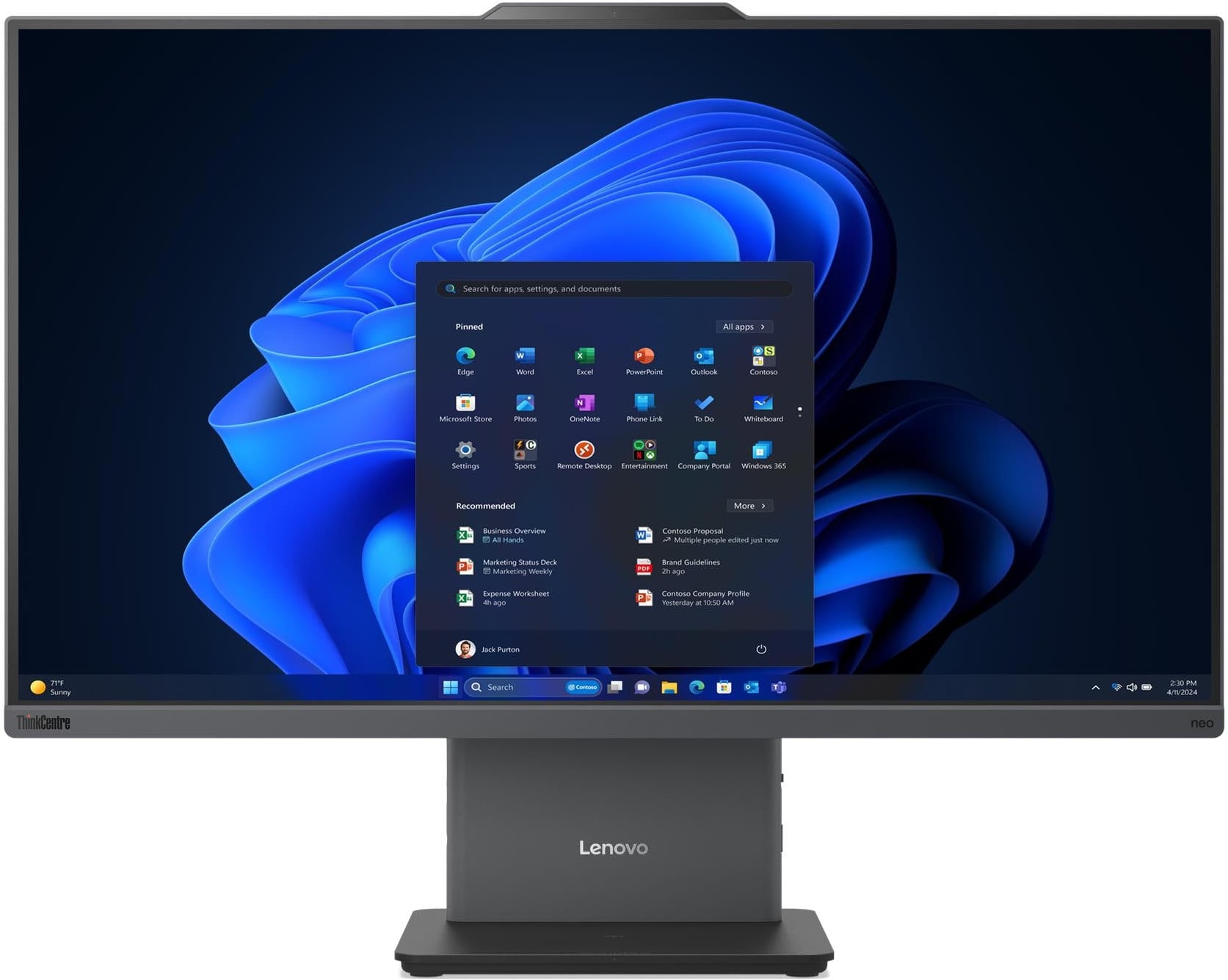 ThinkCentre neo 50a 27 vu de face, dalle de 27 pouces