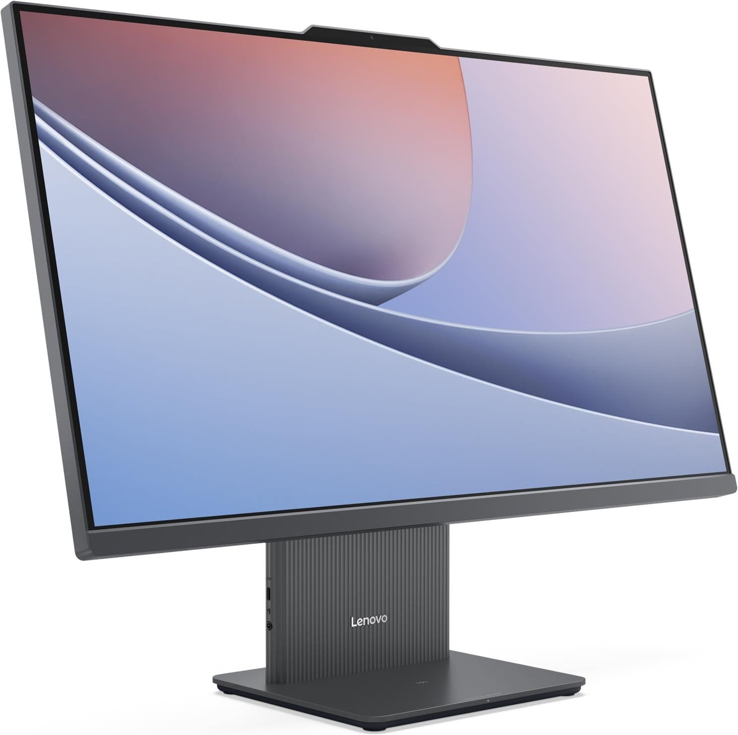 IdeaCentre AIO 27 gris vu de trois quarts, sur son pied