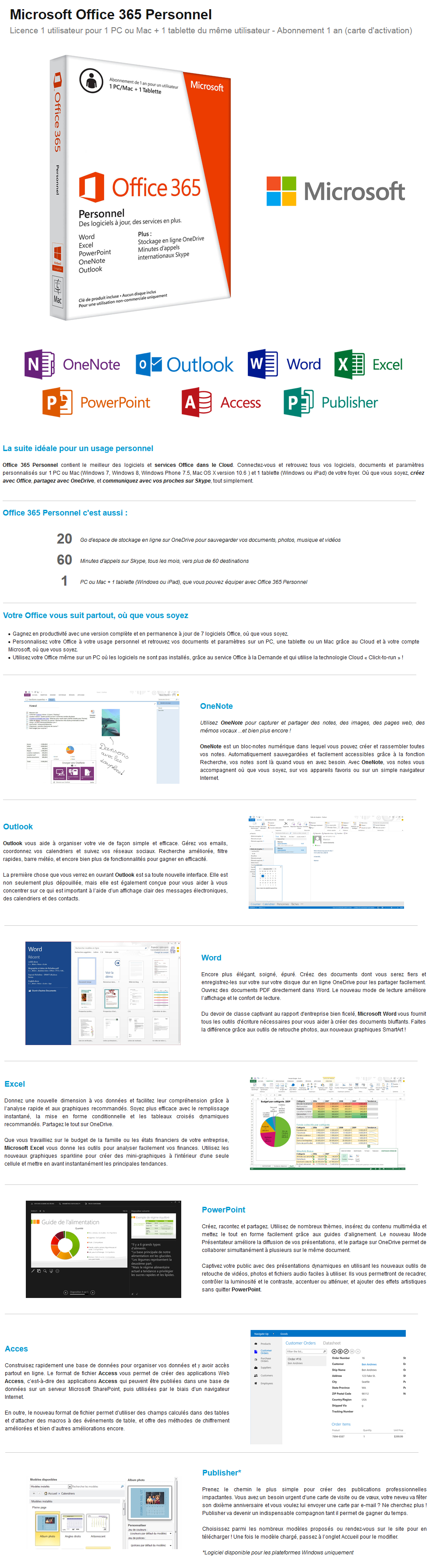 Acheter Microsoft Office 365 Personnel - Licence d'abonnement ( 1 an ) - Pour un 1 PC ou Mac + 1 tablette Maroc
